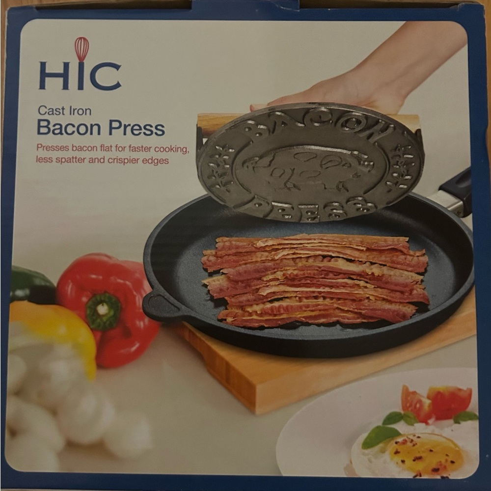 New-Never Used - Cast Iron Round -Bacon Press. Whimsical Pig Design. - Picture 2 of 11